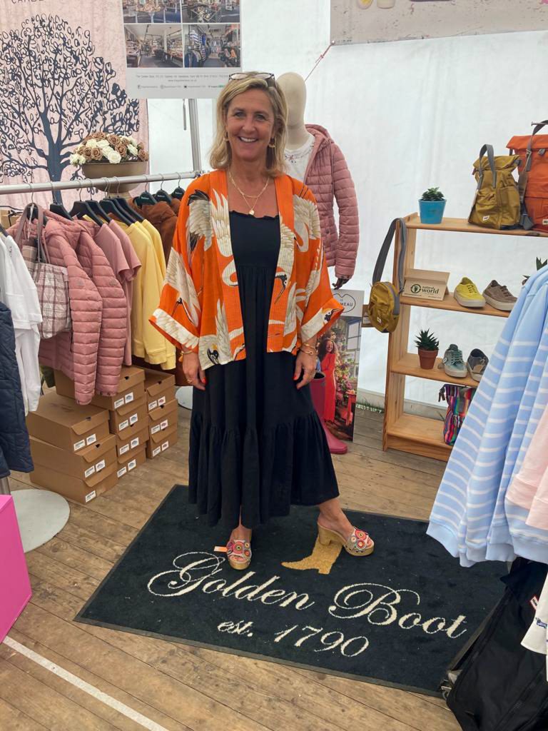 Golden Boot customer wearing Porronet sandals at the Wealden Times Midsummer Fair